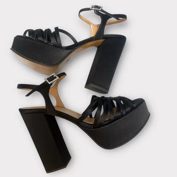 Marc Jacobs The Gram Sandal Women 8.5 Black Satin Formal Heel Platform Prom Rush - Picture 7 of 12